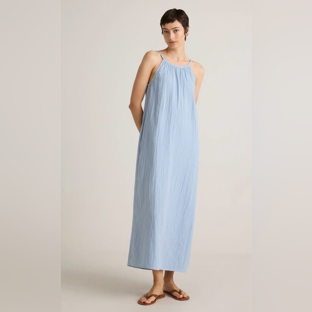 Quince Organic Cotton Gauze Sleeveless Maxi Dress – Ocean Breeze – Medium (NWT)